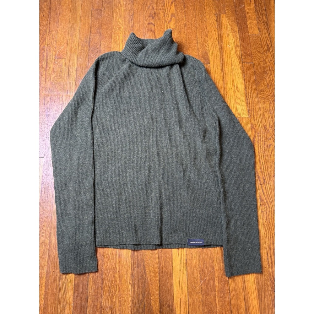 Vintage Y2K Abercrombie Fitch Sweater XL Cotton Wool Ribbed Turtleneck Green